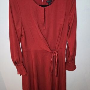 Ann Taylor Crimson Tie-Waist Long-Sleeve Dress